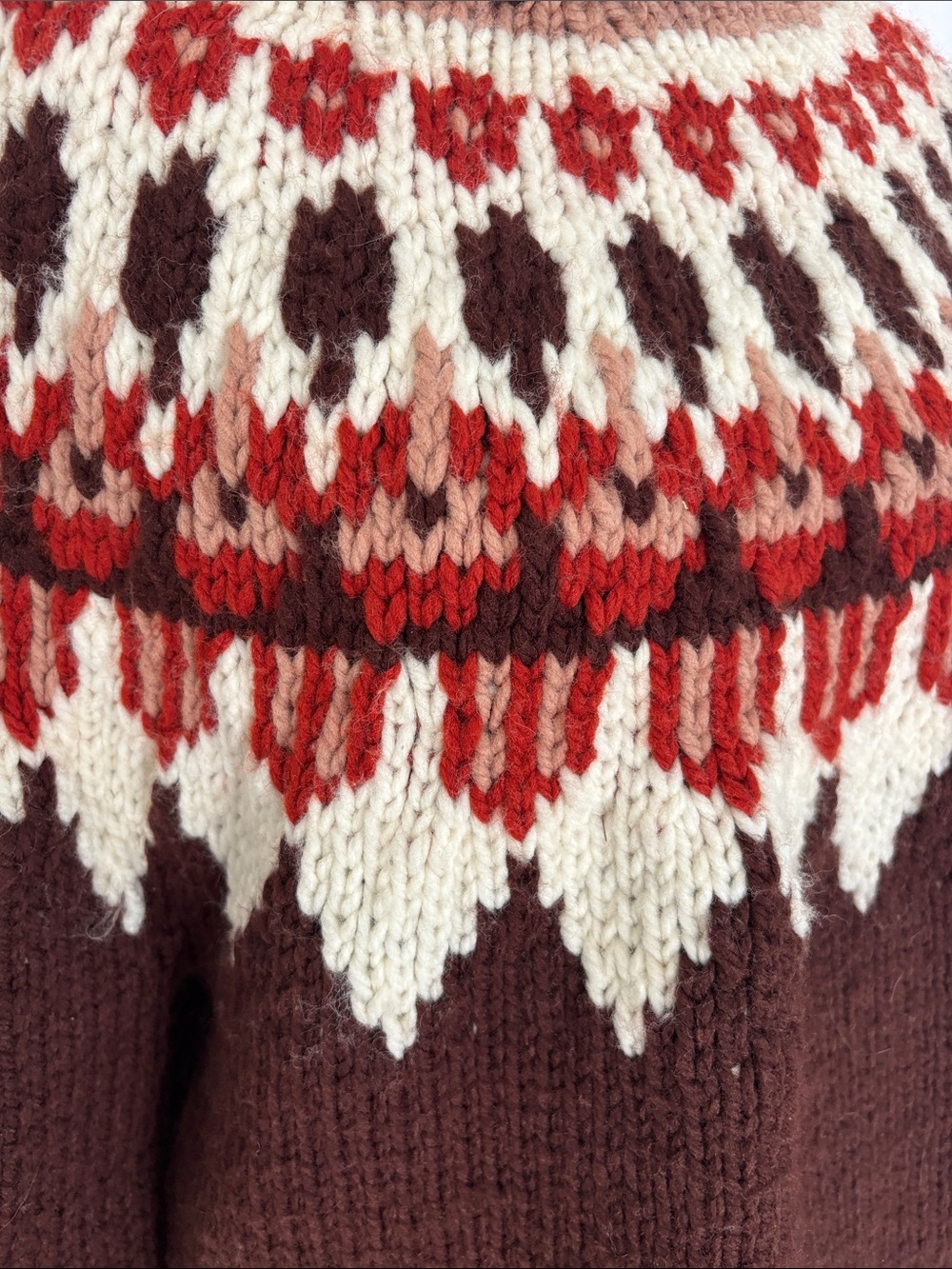 Ladies Brown Nordic Pattern Wool Sweater - Picture 4 of 5